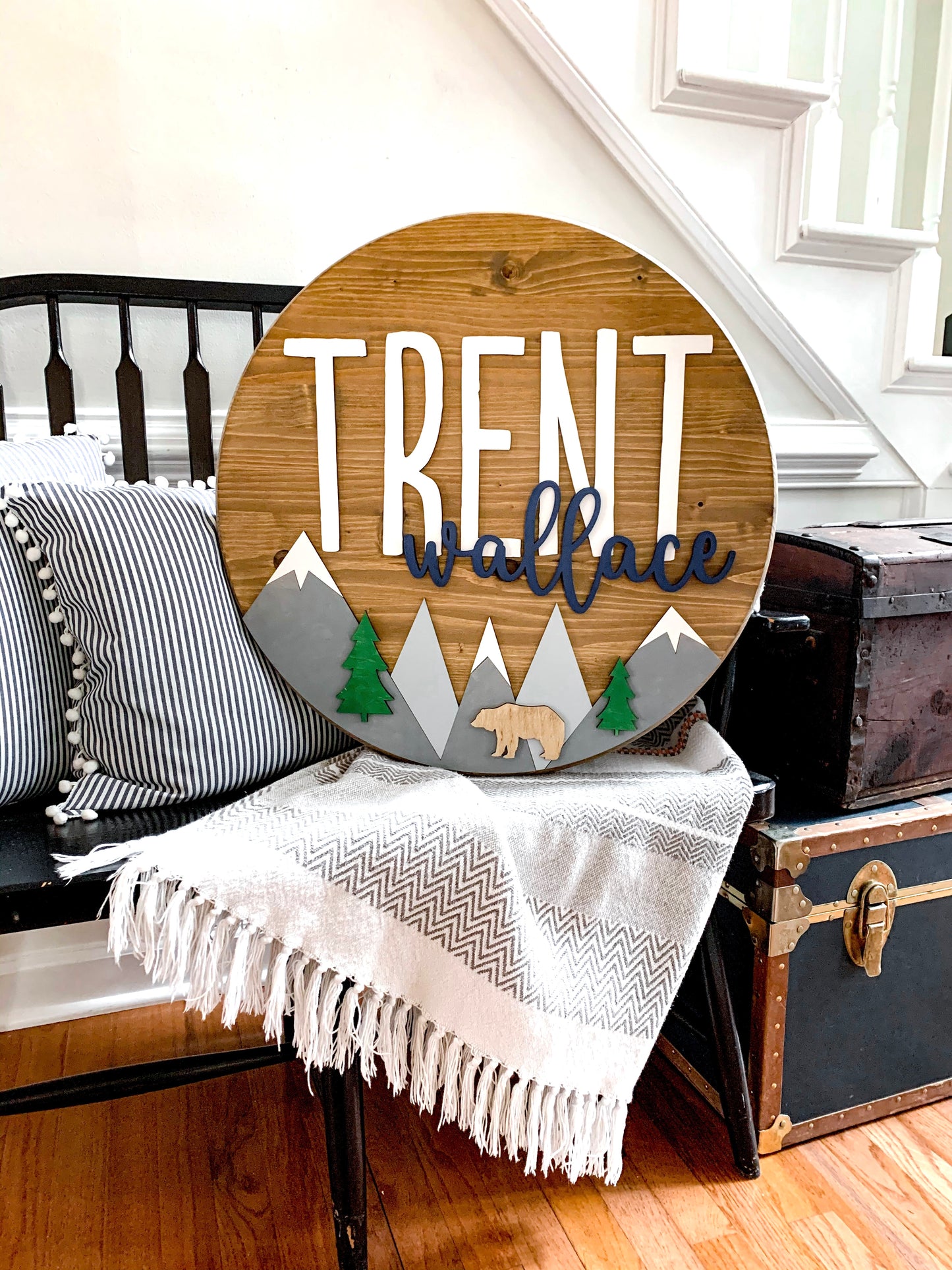 Baby Round Wood Sign - Bear