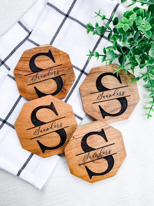 Custom Engraved Monogram Coasters (Set of 4)