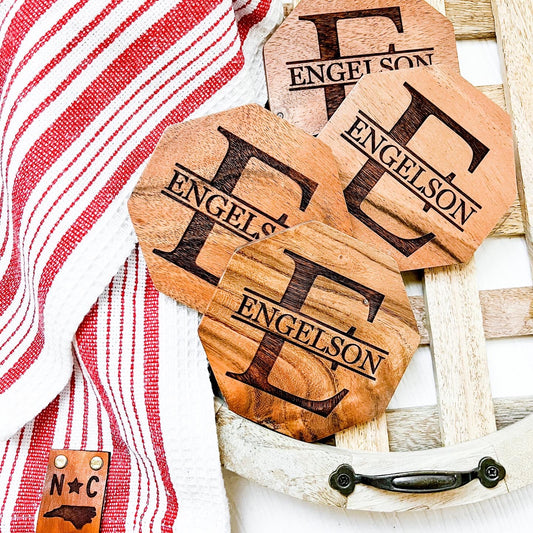 Custom Engraved Monogram Coasters (Set of 4)