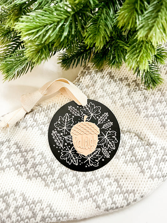 Raleigh Acorn Metal Ornament