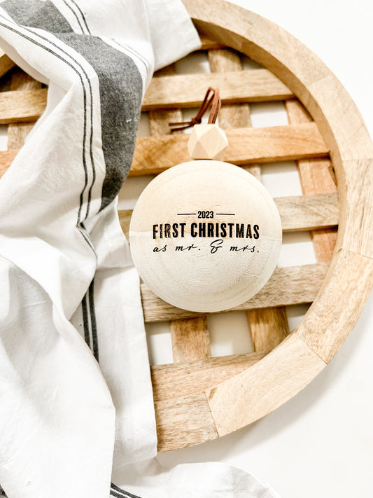 First Christmas Two Tone Wooden Ball Ornament