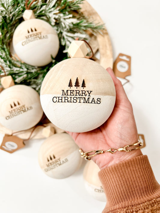Merry Christmas Two Tone Wooden Ball
