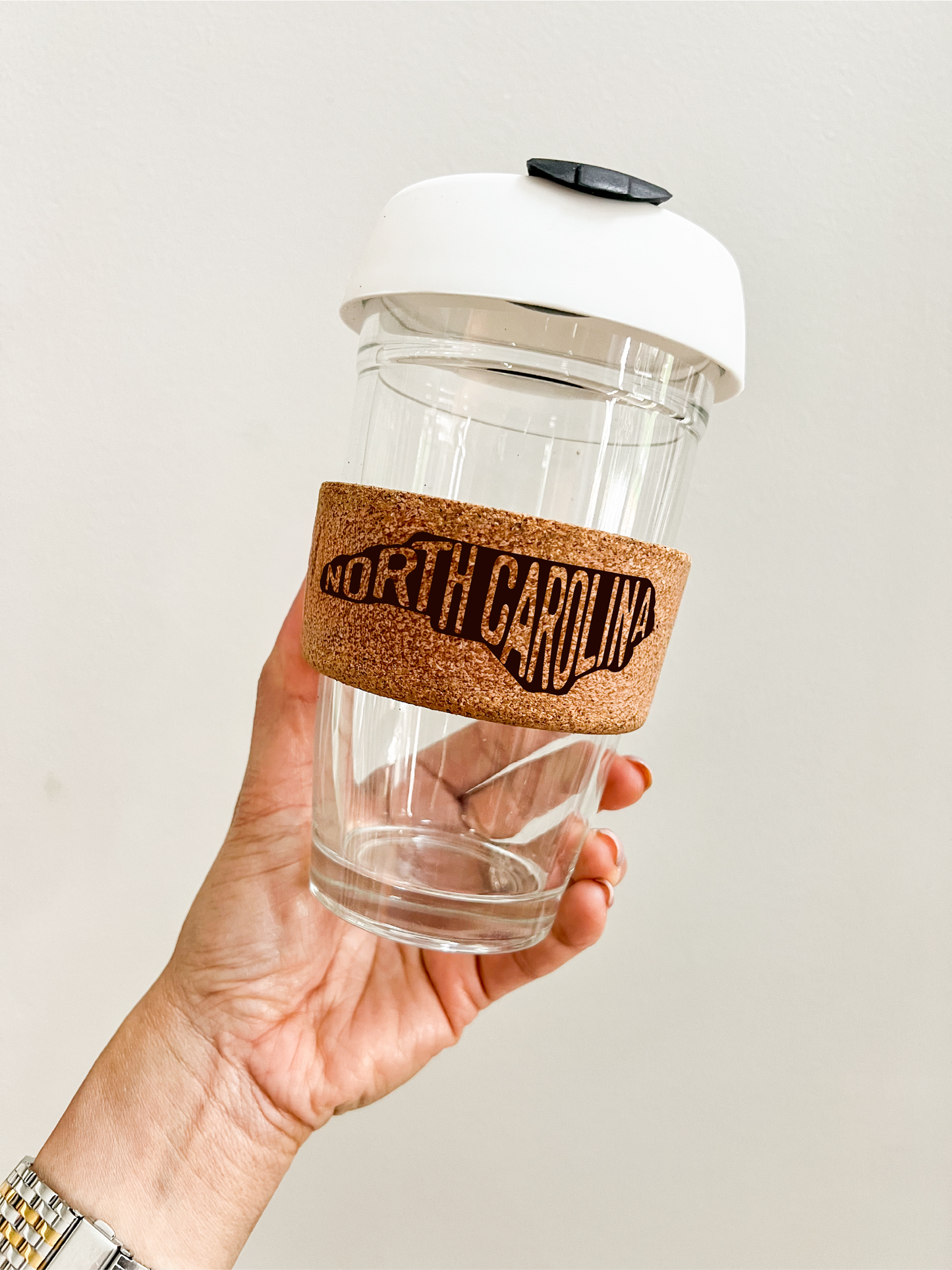 North Carolina - On The Go 16 oz Glass Tumbler with Cork Sleeve