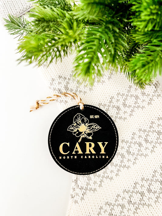 Cary NC Black + Leather Ornament