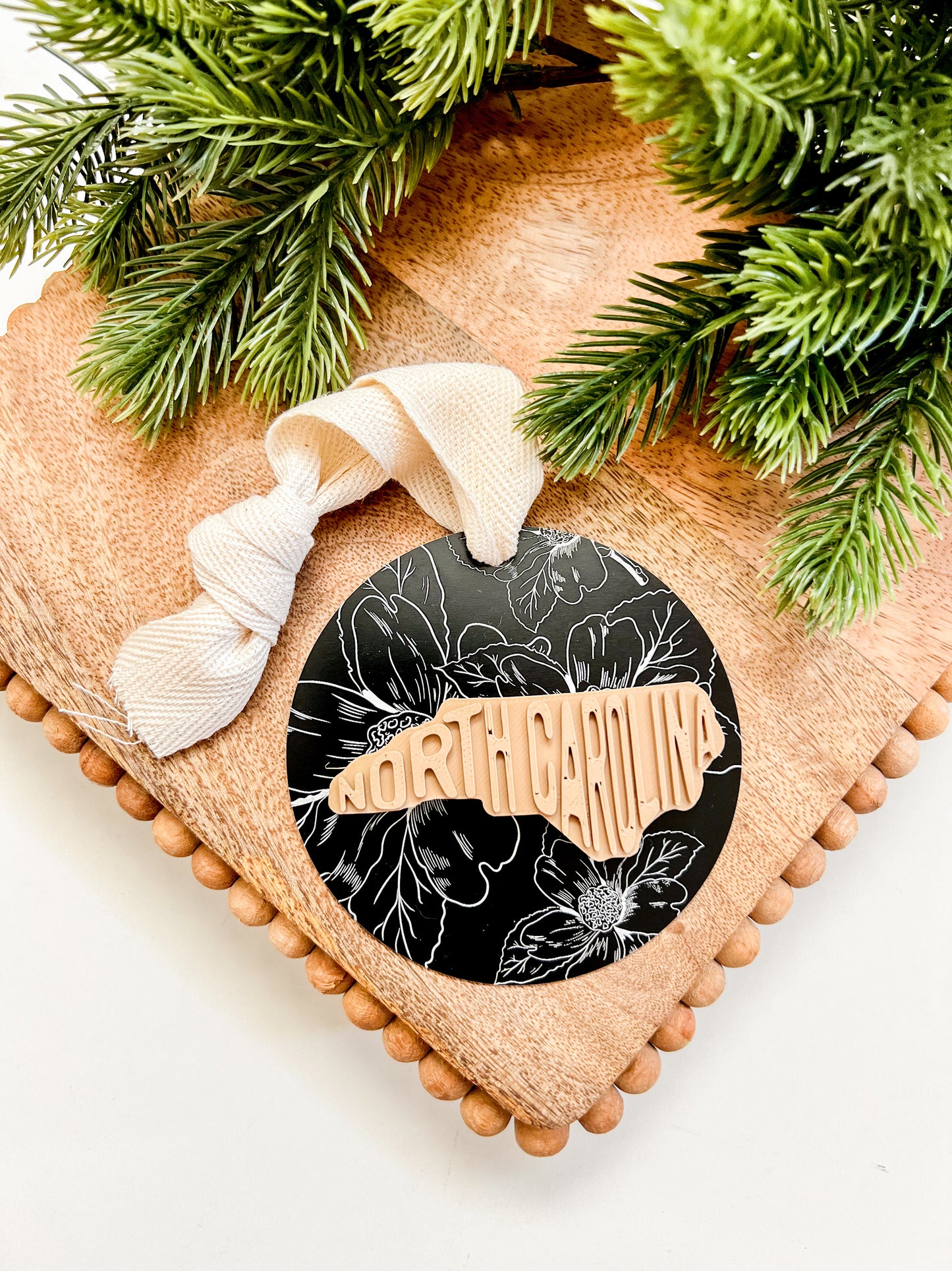 NC Dogwood State Map Metal Ornament