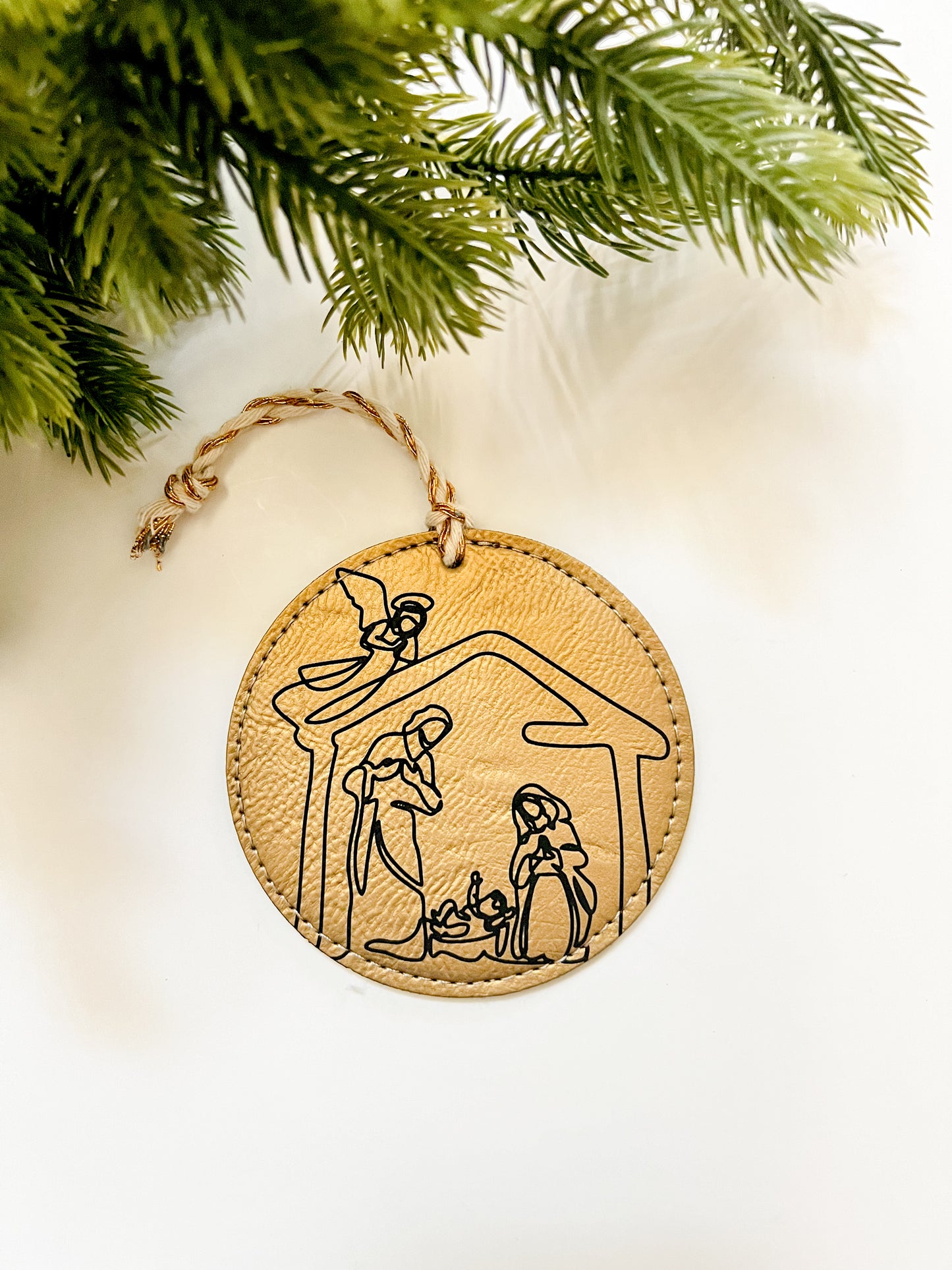 Modern Nativity Scene Leather Ornament