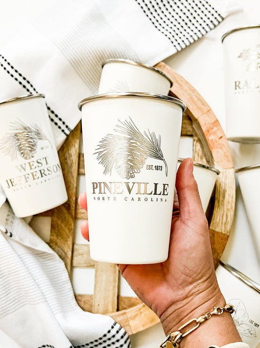 Pineville Engraved White Pint Cup