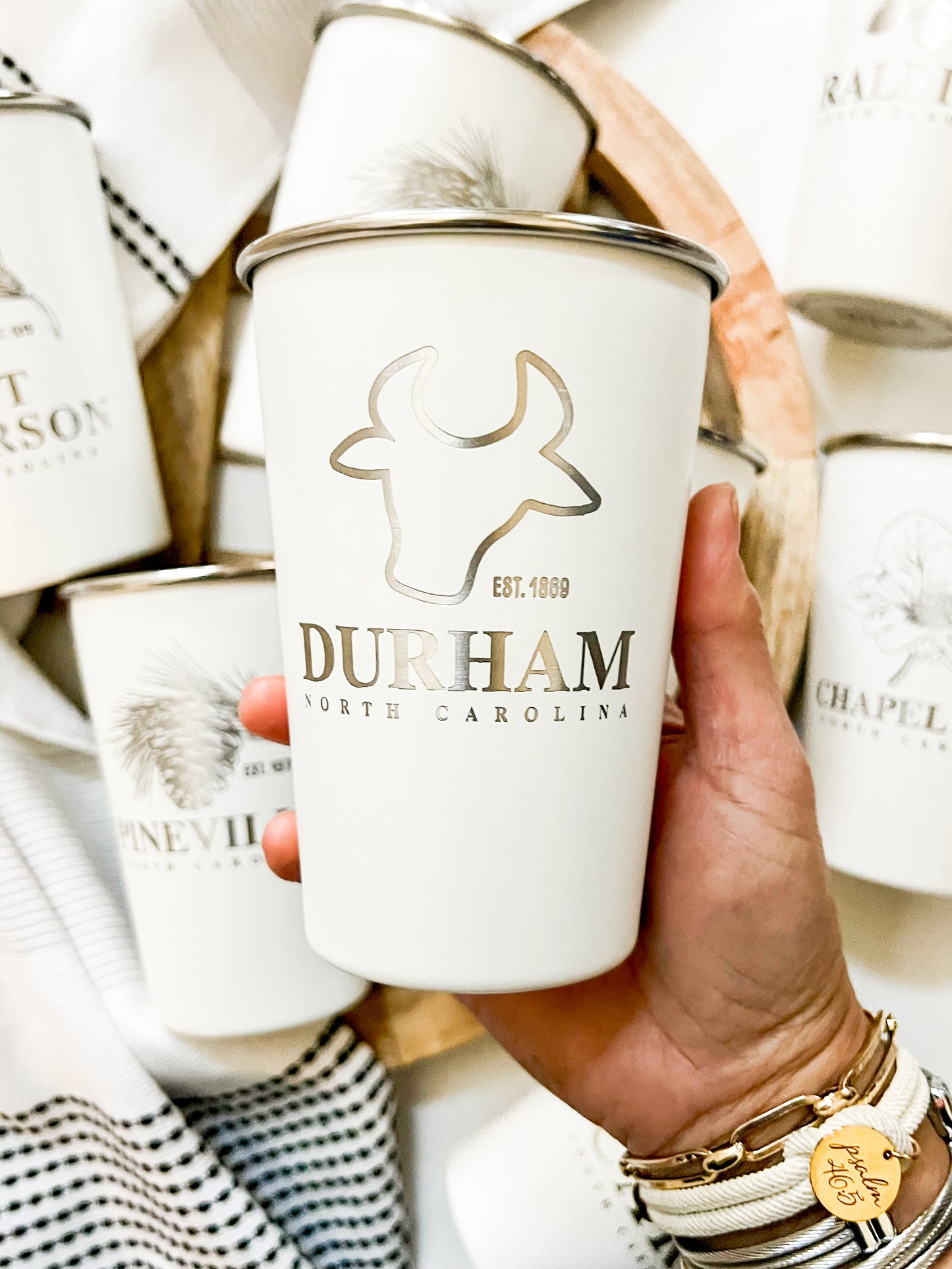 Durham Engraved White Pint Cup