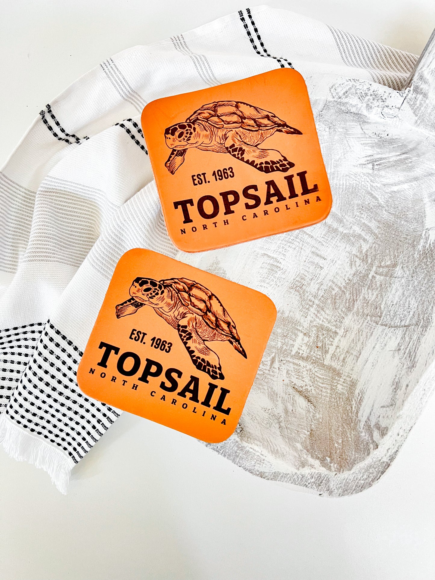 Topsail, NC Leather Coaster
