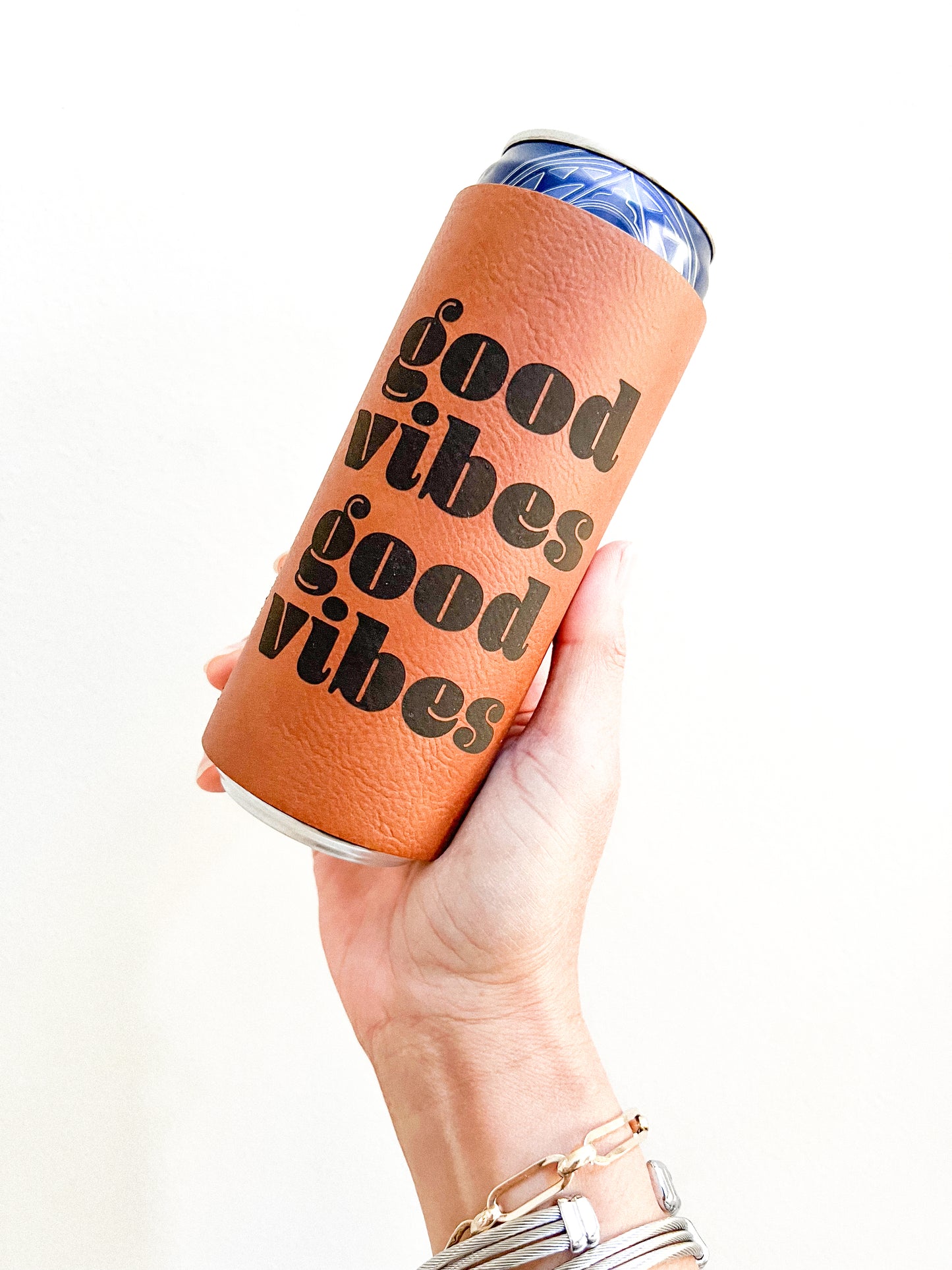 Good Vibes Beverage Leather Holder