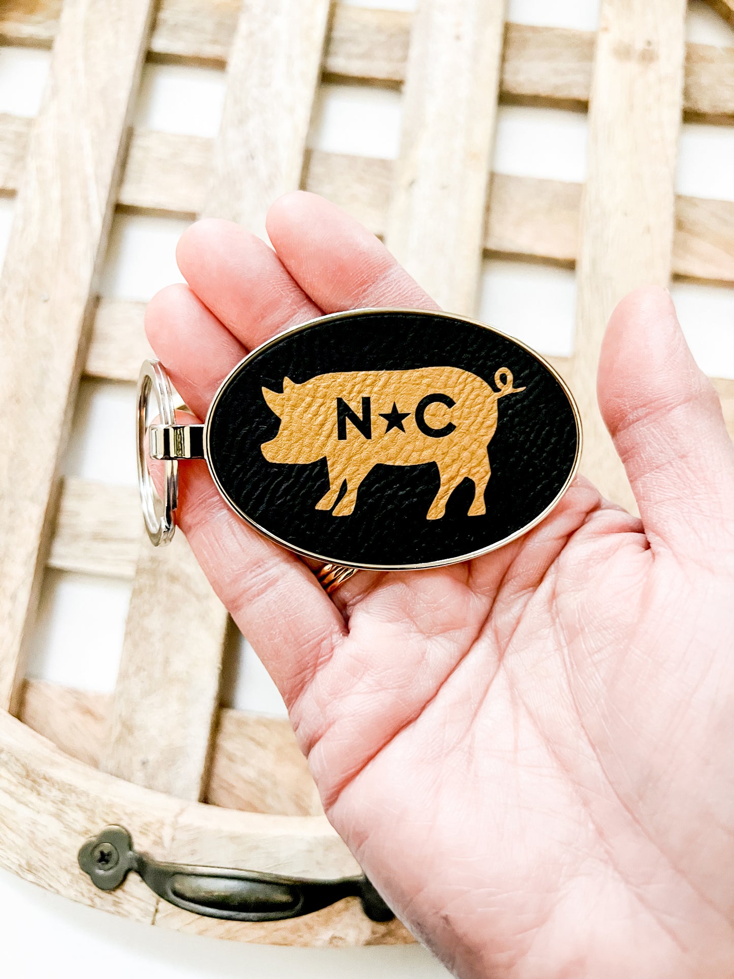 NC Pig Leather + Metal Keychain