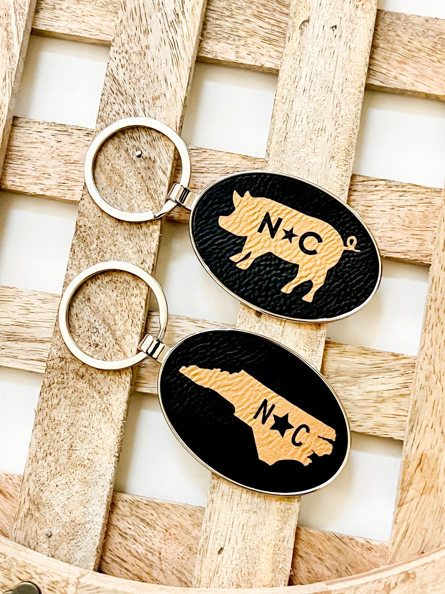 NC Map Leather + Metal Keychain