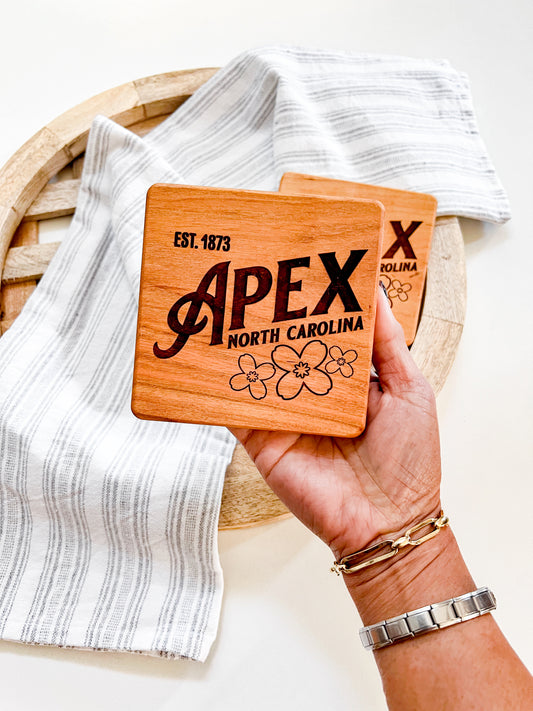 Apex NC Engraved Square Wood Coaster