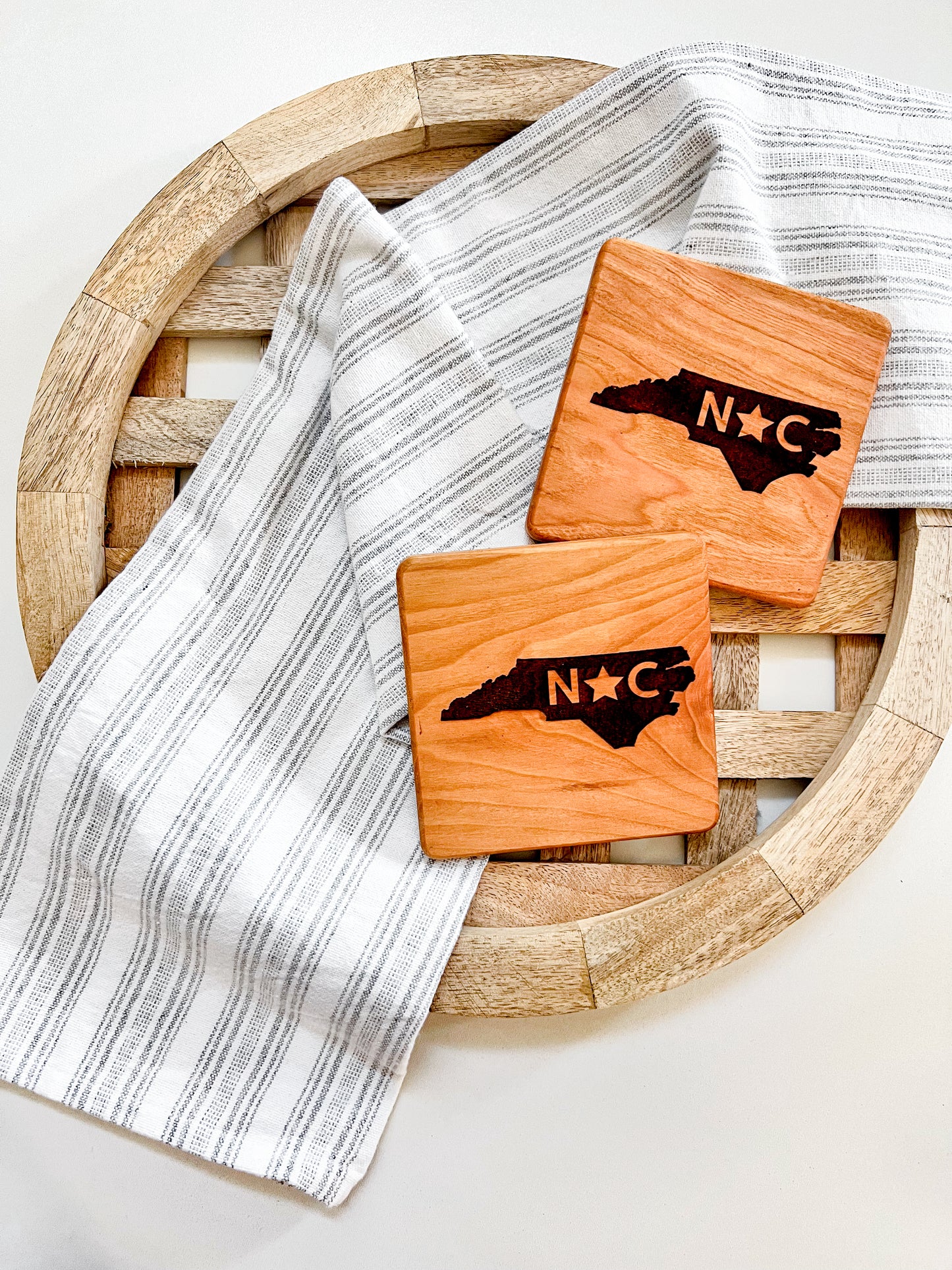 NC Map Engraved Square Wood Coaster