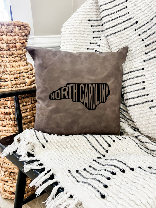 NC Map Leather Pillow Gray