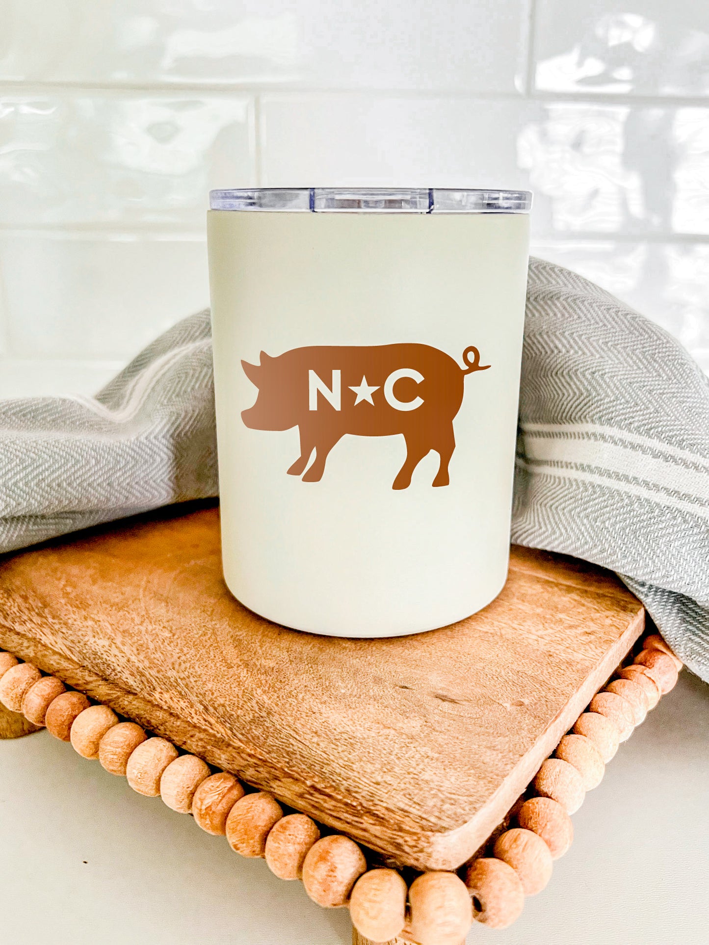NC Pig Low Ball Tumbler Cream + Copper