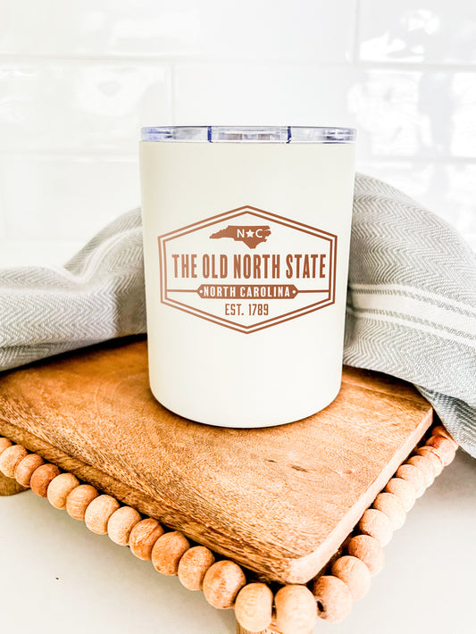 The Old North State Badge Low Ball Tumbler Cream + Copper
