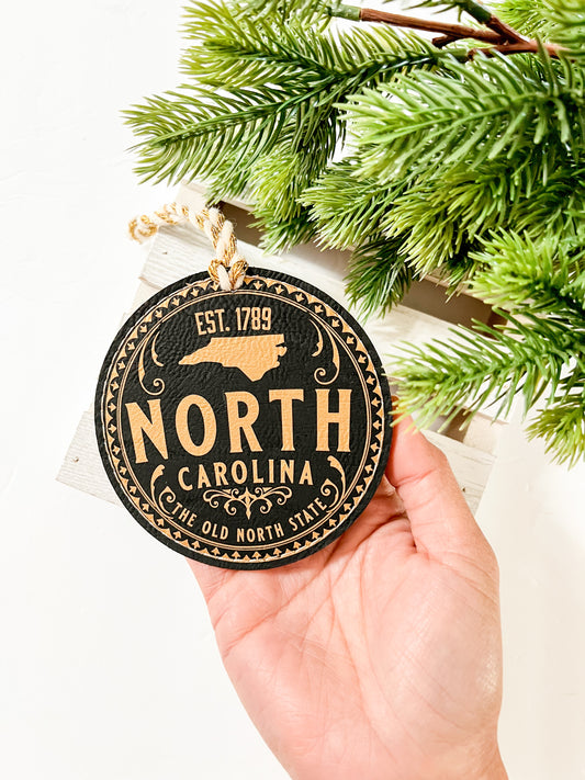Vintage North Carolina Leather Ornament