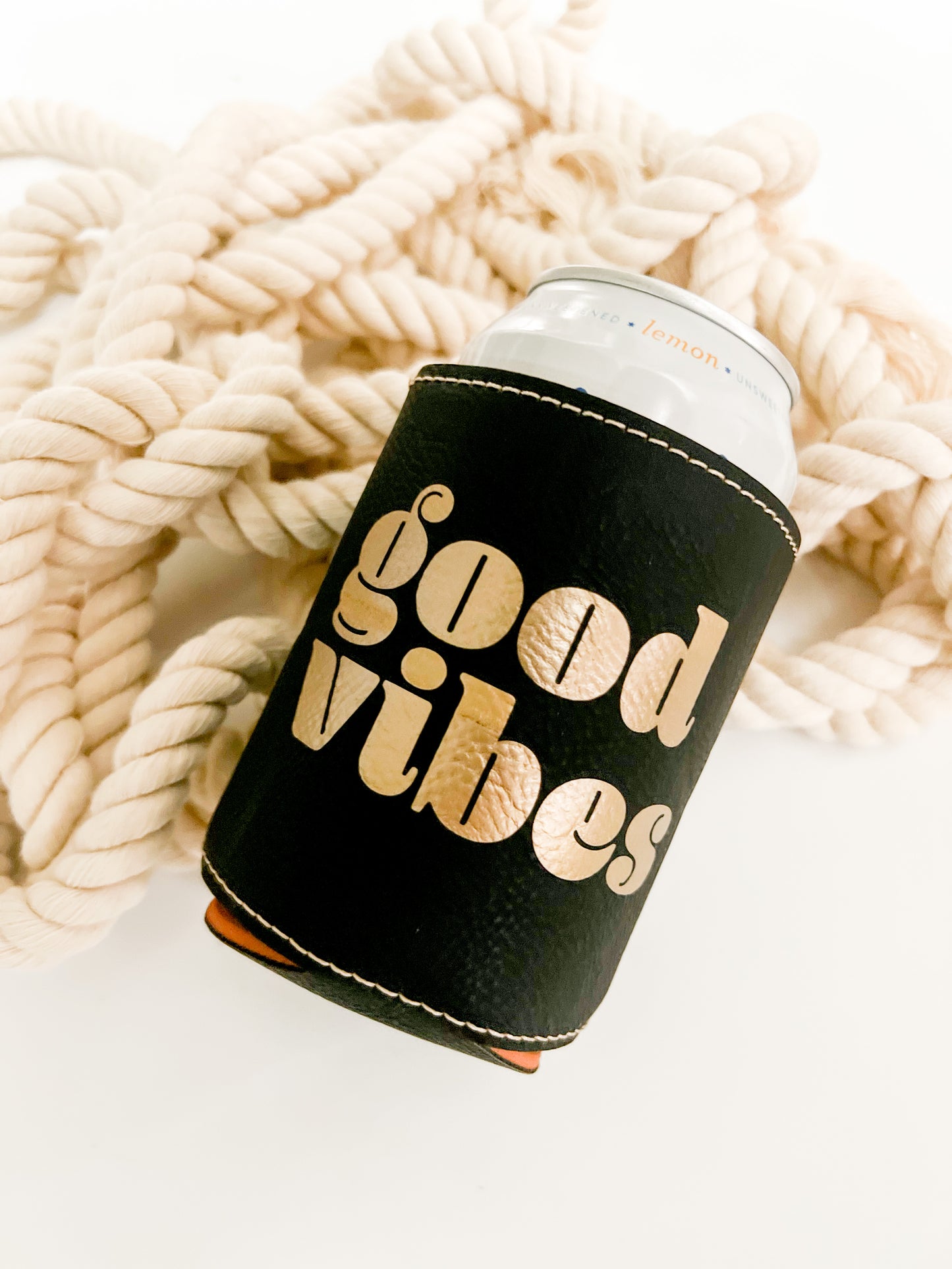 Good Vibes Leather Beverage Holder