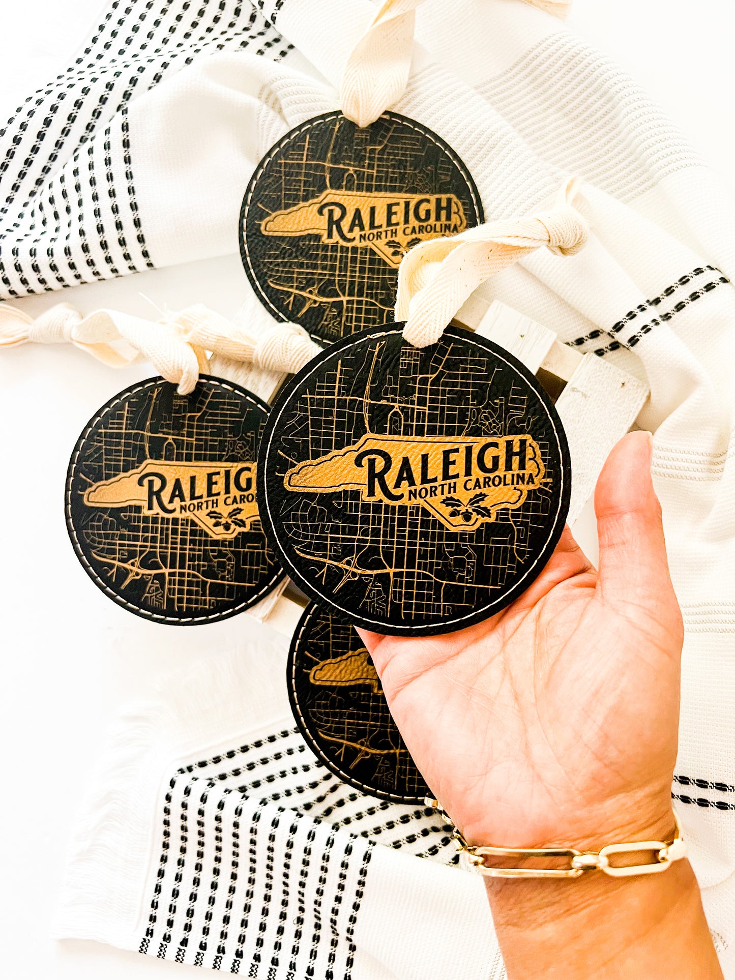 Raleigh Map Leather Ornament