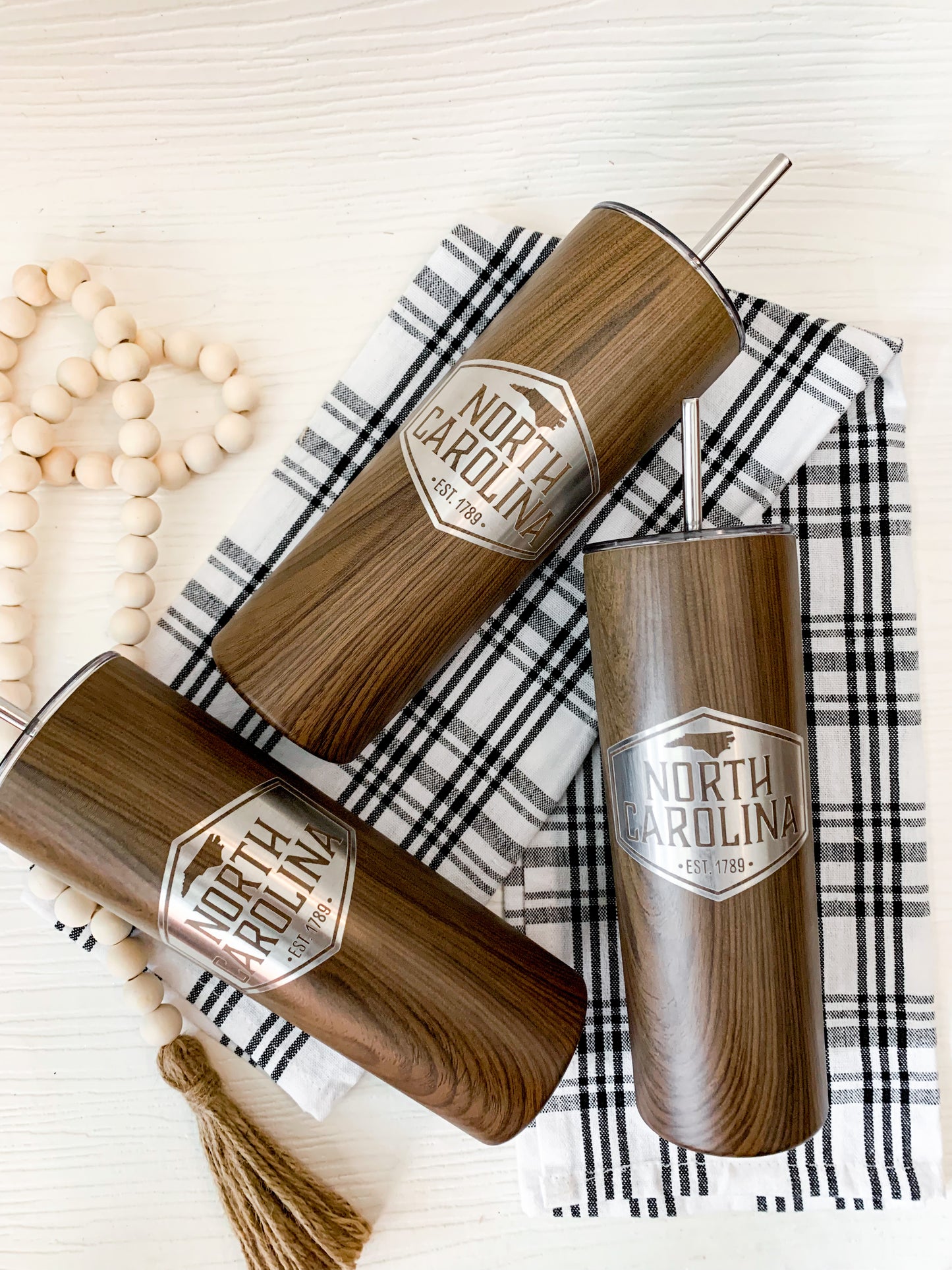 North Carolina Woodgrain Skinny Tumbler