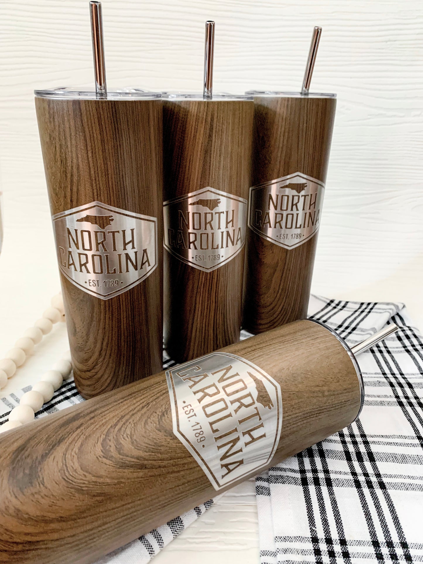 North Carolina Woodgrain Skinny Tumbler