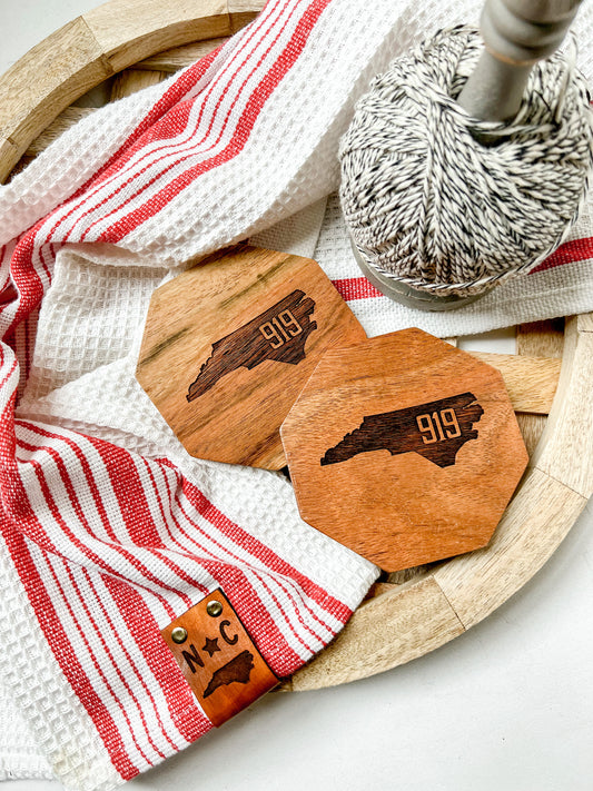 NC Hometown Wooden Engraved Coasters