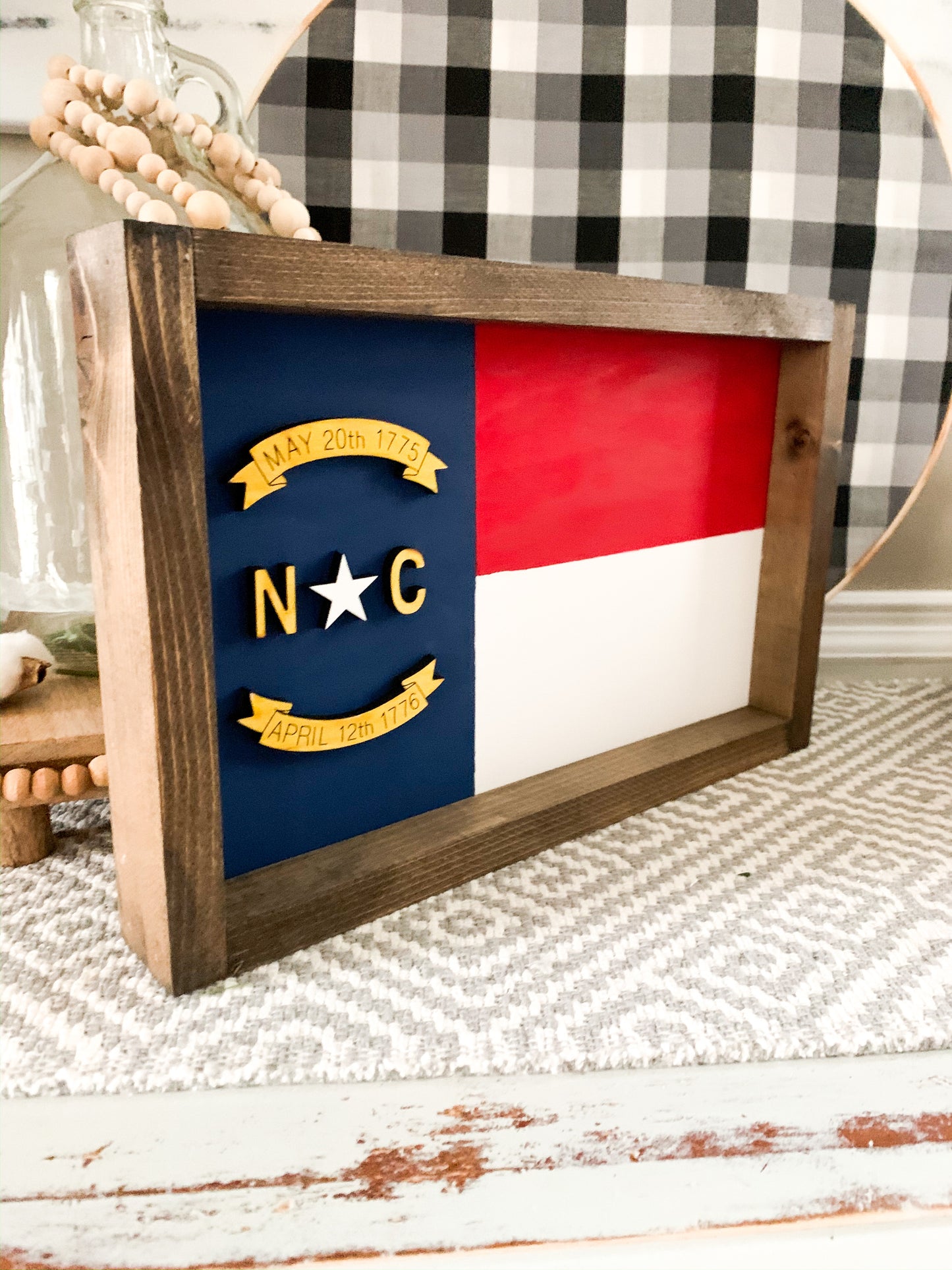 NC Wooden Framed Flag