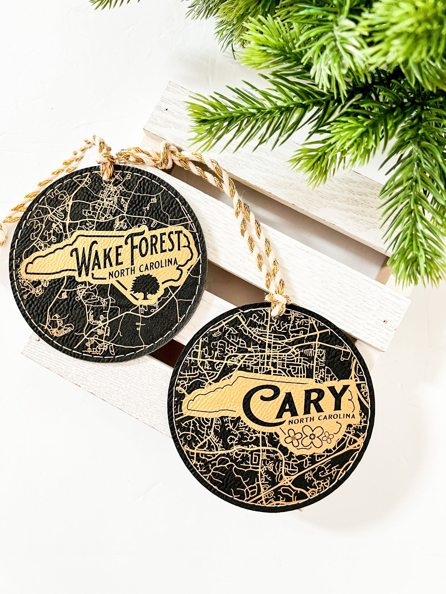 Cary Map Leather Ornament