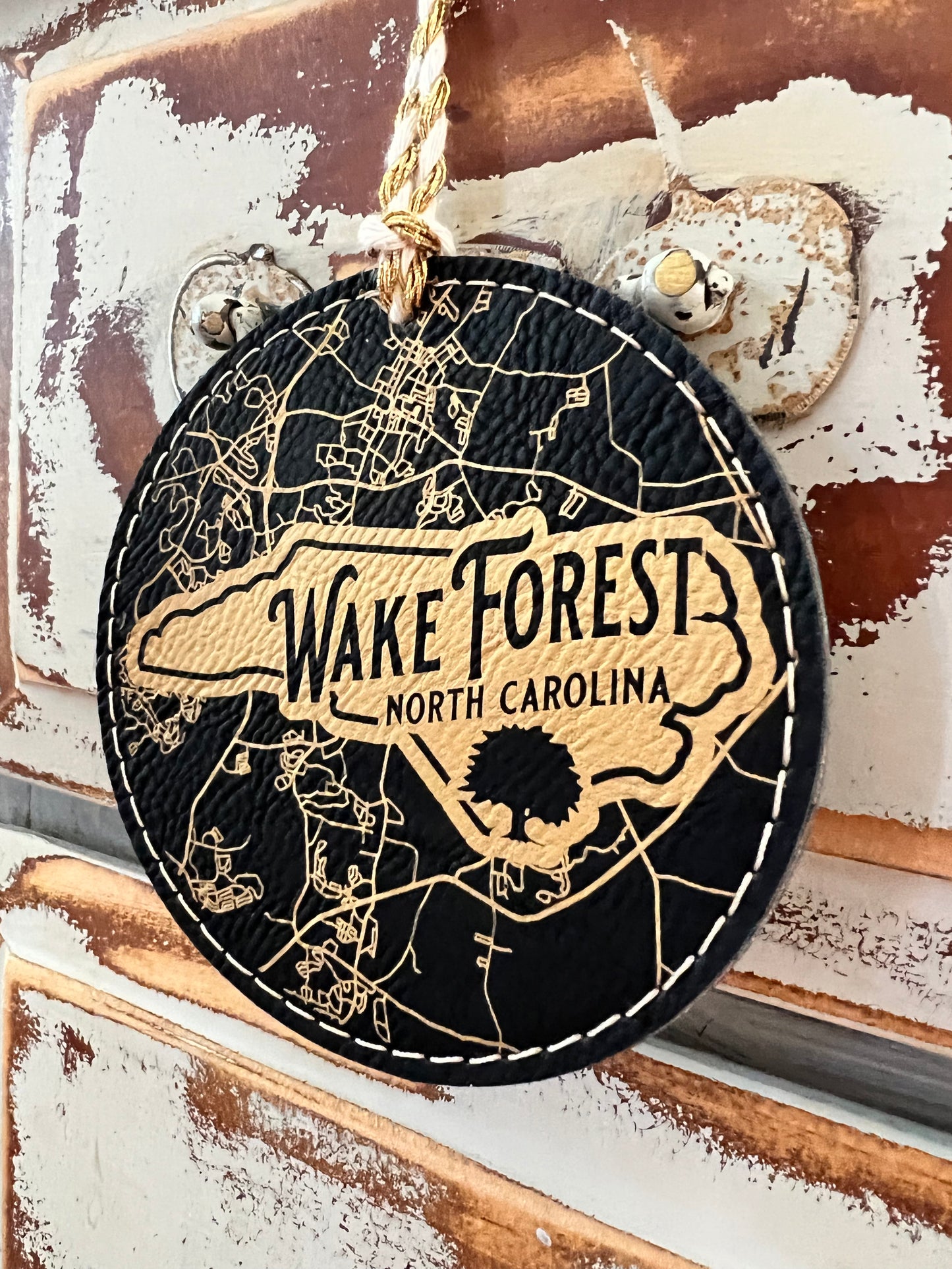 Wake Forest Map Leather Ornament