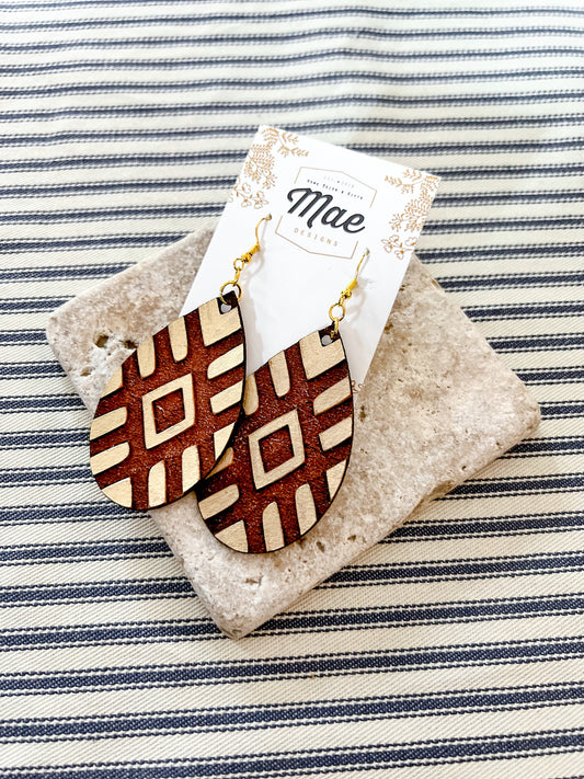 Statement Boho Engraved Leather Earrings