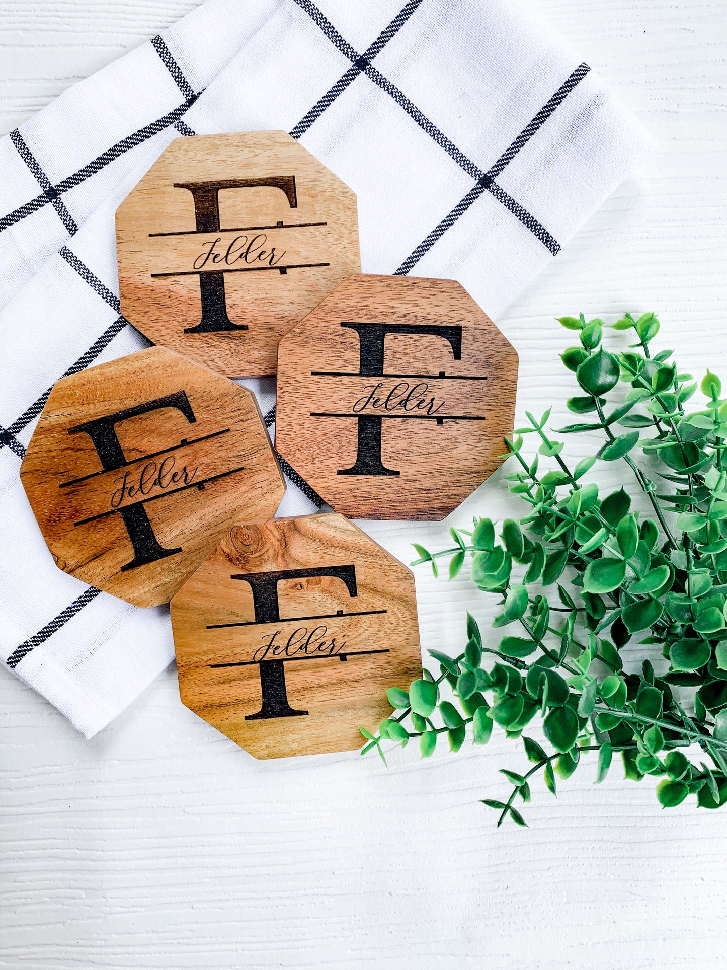 Custom Engraved Monogram Coasters (Set of 4)