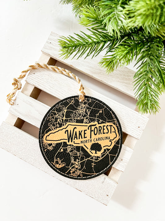 Wake Forest Map Leather Ornament