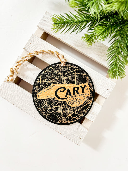 Cary Map Leather Ornament