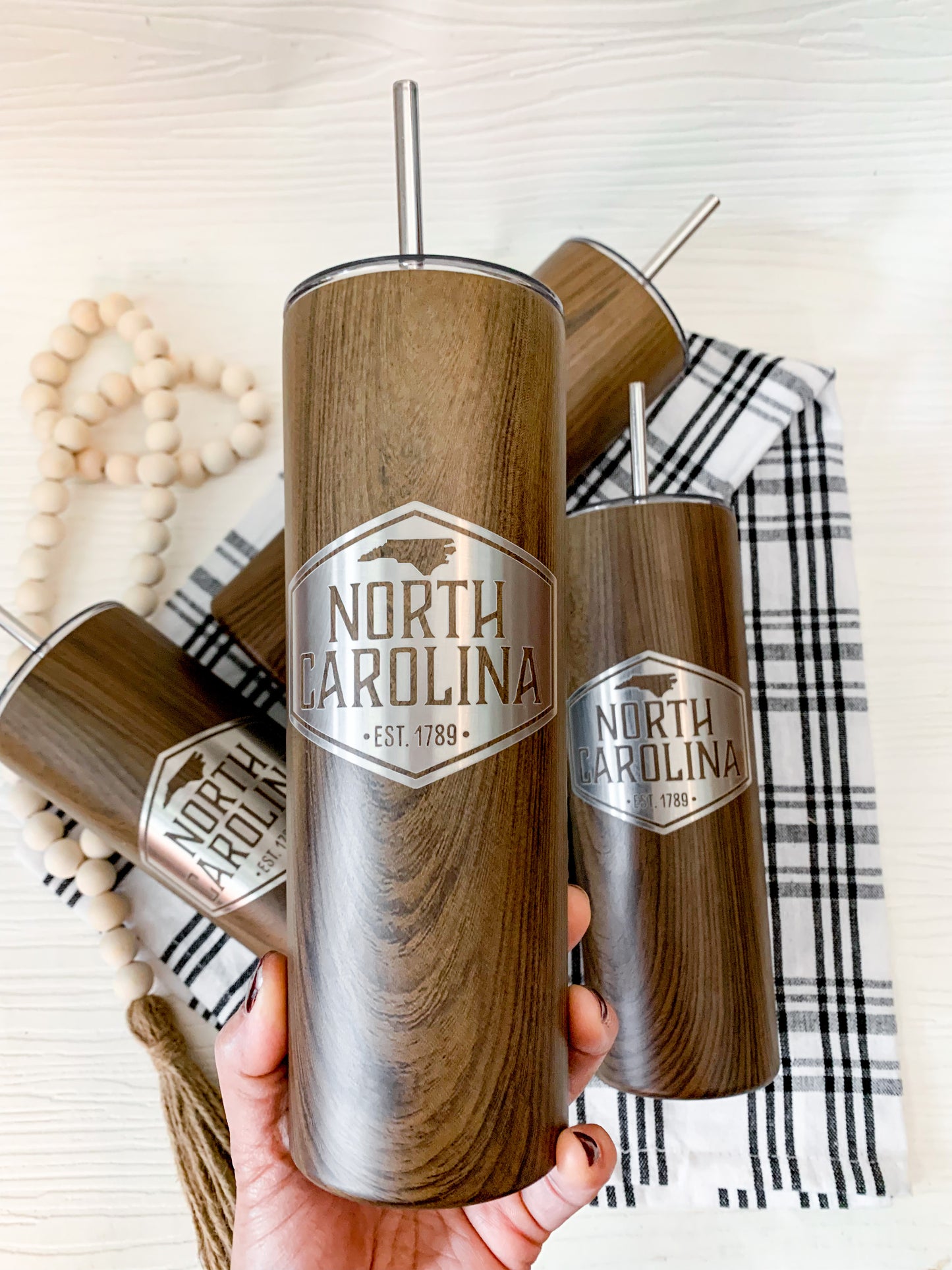 North Carolina Woodgrain Skinny Tumbler